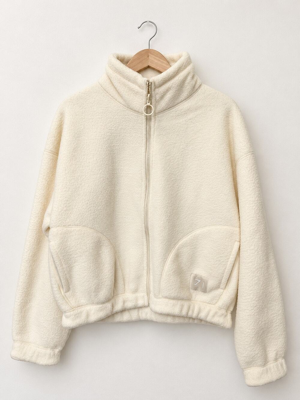 Gymshark Cream Fleece Full Zip Jacket Women’s M Cropped Oversized Funnel Neck
